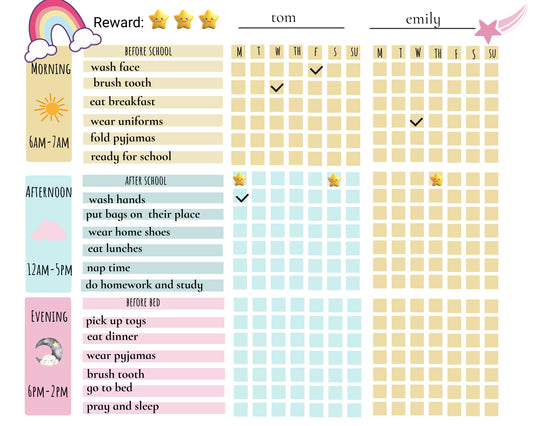 Multiple kids Chore chart